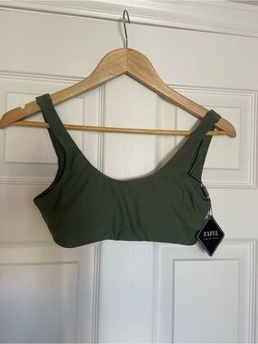 Zaful Olive Green Scoop Bikini Top with Wide Straps